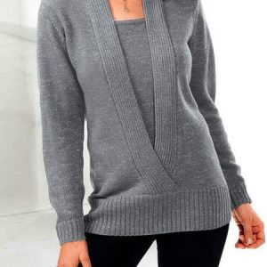 V-neck Casual Warm 2-in-1 Tunic Sweater