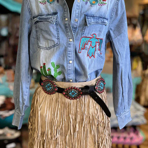 Casual Floral Embroidered Denim Blouse