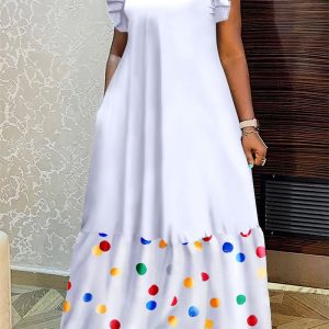 White Vintage Elegant Print Leopard Patchwork Long Dress Plus Size Dresses