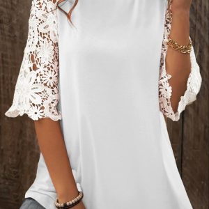 Crew Neck Lace Lace Casual Shirt