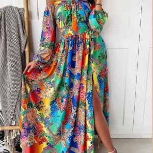 Large Skirt With Print Maxi Dress