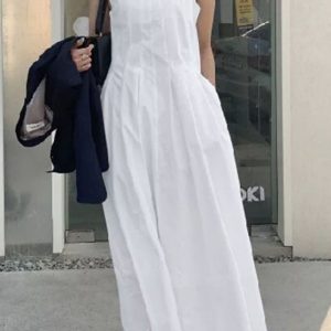 Women’s Casual Dress Cotton Linen Dress Maxi long Dress Bamboo Fashion Modern Outdoor Daily Vacation Square Neck Ruched Sleeveless Summer Spring 2024 Regular Fit White Blue khaki Plain S M L XL 2XL#9554515