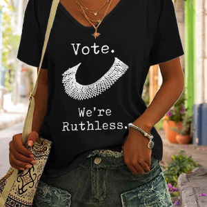 V-Neck Letter Print Casual T-Shirt