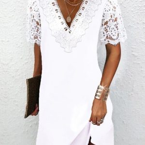 V-neck Lace Patchwork Dress