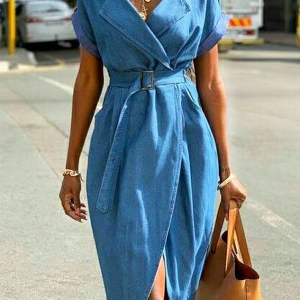 Lightweight Urban Loose Short sleeve Lapel Collar Dress