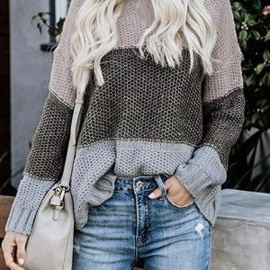 New sexy long-sleeved stitching autumn and winter casual Sweater