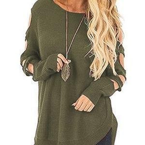 Solid Color Long Sleeve Knitted Hollow Sweater
