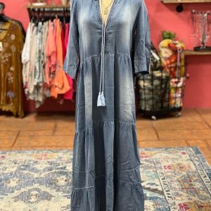 Denim V-Neck Maxi Dresses Chic Style