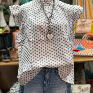 Women’s Polka Dot Print Top Stylish Cotton Linen