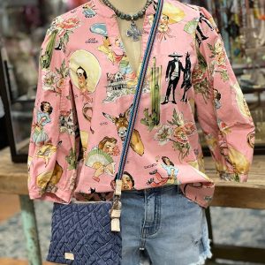 Cotton V-neck Southwestern Style Printed Top