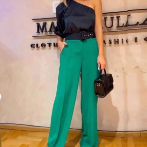 Fashion One Shoulder Top Suit Pants Set
