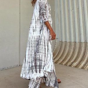 Printed two-piece set with backless dress & cardigan