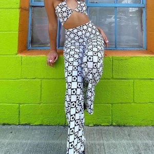 Sexy Cross Hollow Camisole & Straight Trousers Two-Piece Set