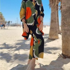 Fancy colorblock floral print two-piece suit