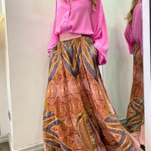 Solid Color Shirt Printed Dress Set