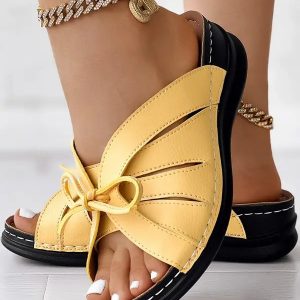 Hollow Out Tied Detail Wedge Slippers