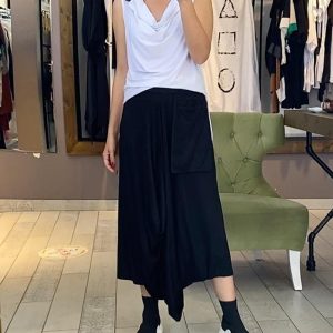 Draped Collar Vest & Irregular Skirt Two-Piece Set