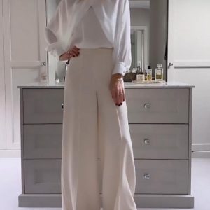 Fashion solid color shirt & trousers two-piece set