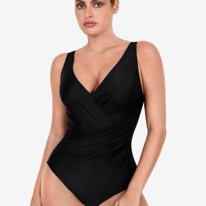 Deep-V Neck One-Piece Shapewear Swimsuit