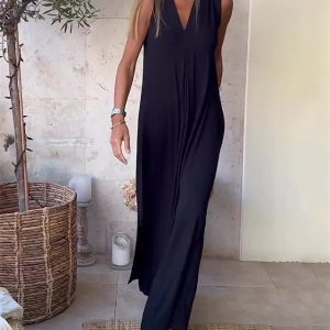 Women’s Long Dress Maxi Dress Casual Dress White Dress Tank Dress Plain Fashion Basic Outdoor Daily Holiday Split Sleeveless V Neck Dress Regular Fit Black White Blue Summer Spring S M L XL XXL